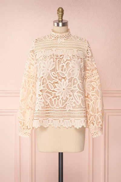 Iléane Pink Beige Crocheted Lace Top | Boutique 1861