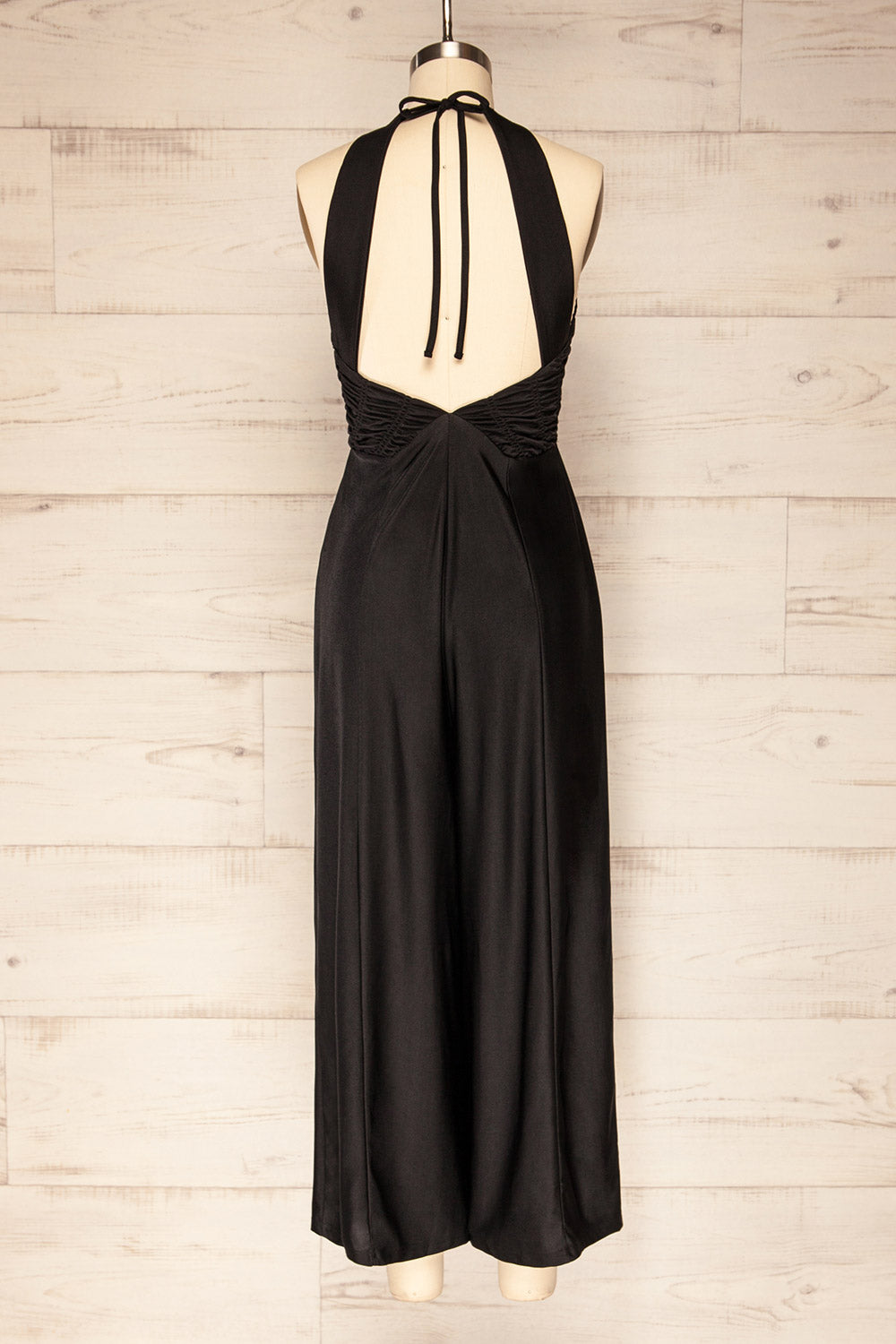 Imatra Black Flare Leg Jumpsuit w/ Tied Straps | La petite garçonne back view 