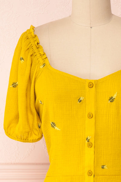 Imelda Yellow Chartreuse Off-Shoulder Crop Top | Boutique 1861 front close-up