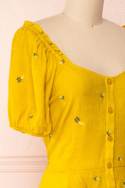 Imelda Yellow Chartreuse Off-Shoulder Crop Top | Boutique 1861 side close-up