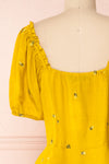 Imelda Yellow Chartreuse Off-Shoulder Crop Top | Boutique 1861 back close-up