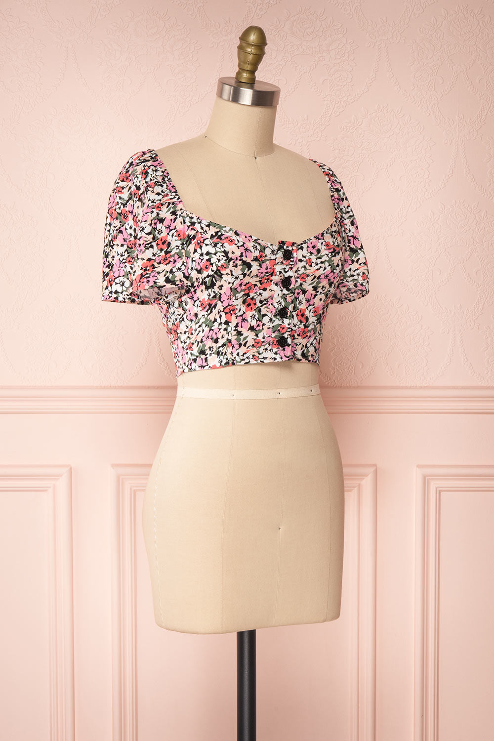 Insko Pink Floral Buttoned Crop Top | Boutique 1861 side view 