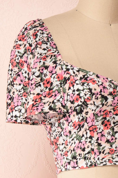 Insko Pink Floral Buttoned Crop Top | Boutique 1861 side close-up