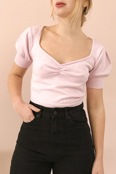Ionia Lilac Short Sleeved Knit Crop Top | La Petite Garçonne on model