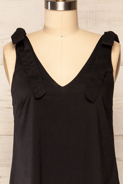 Irig Black V-Neck Knotted Straps Midi Dress | La petite garçonne front close up