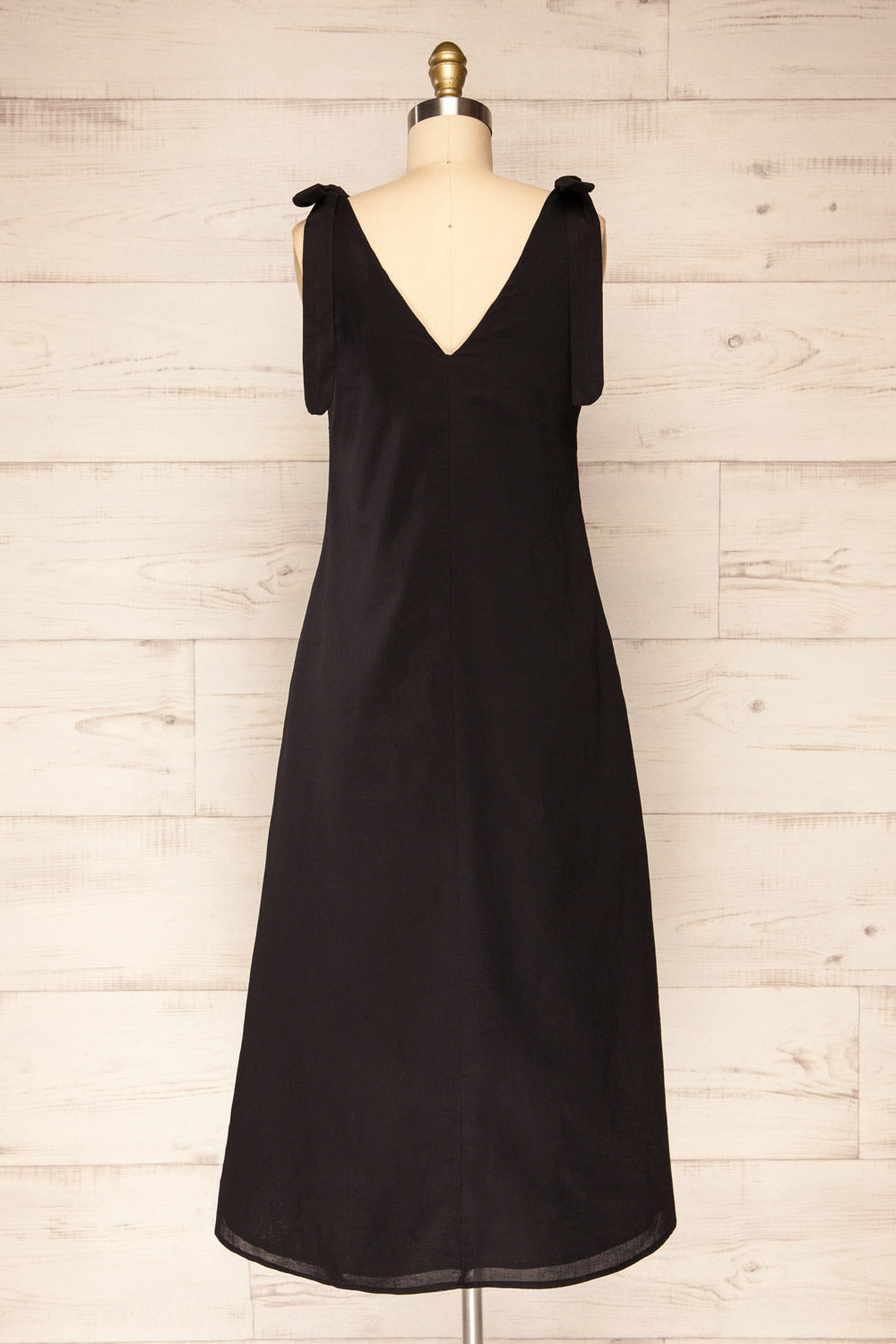 Irig Black V-Neck Knotted Straps Midi Dress | La petite garçonne back view