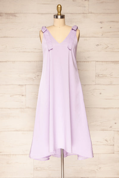 Irig Lilac V-Neck Knotted Straps Midi Dress | La petite garçonne front view