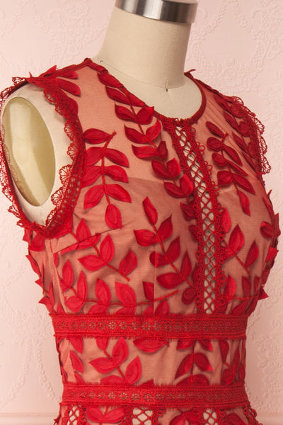 Ishikari Red Tulle & Lace Midi Mermaid Dress | Boudoir 1861 side close-up