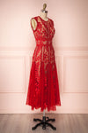 Ishikari Red Tulle & Lace Midi Mermaid Dress | Boudoir 1861 side view