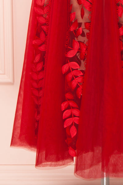 Ishikari Red Tulle & Lace Midi Mermaid Dress | Boudoir 1861 bottom close-up