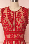 Ishikari Red Tulle & Lace Midi Mermaid Dress | Boudoir 1861 front close-up