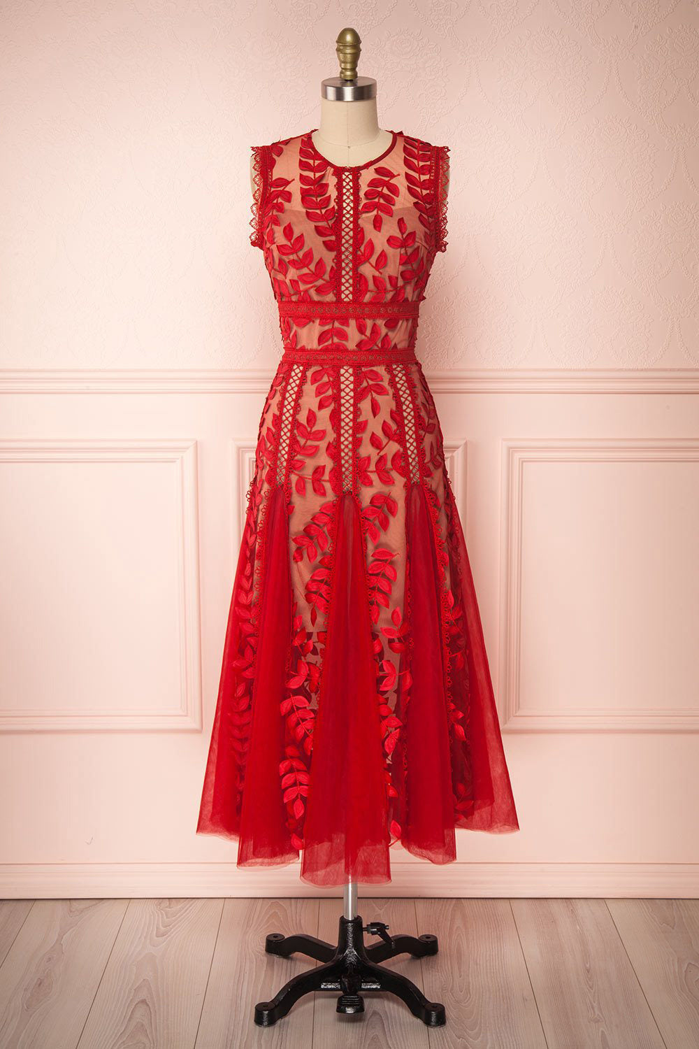 Ishikari Red Tulle & Lace Midi Mermaid Dress | Boudoir 1861 front view