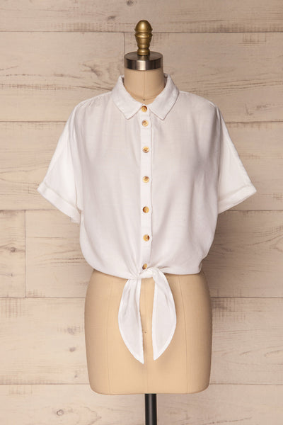 Istiaia White Tied Waist Crop Shirt | Boutique 1861 1