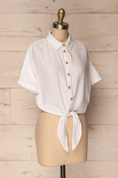 Istiaia White Tied Waist Crop Shirt | Boutique 1861 3