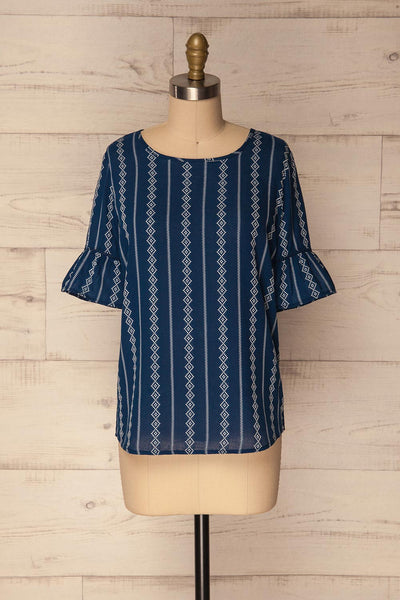 Izier Blue Top with Bell Sleeves & Embroidery | La Petite Garçonne 1