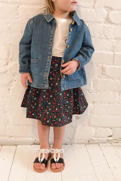 Dorit Mini Black Floral Kid's Skirt | Boutique 1861 on model