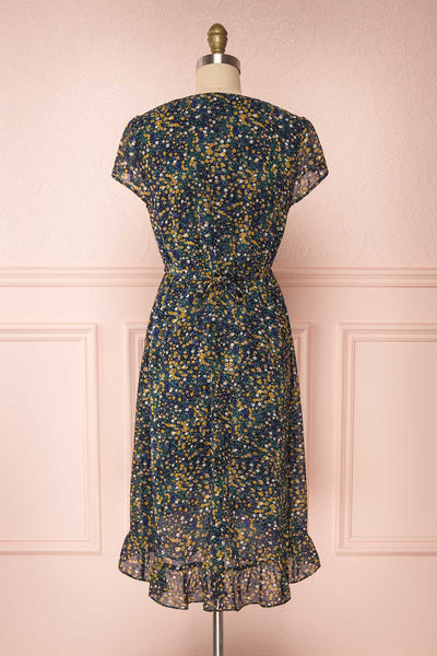 Jadulium Navy Floral Midi Wrap Dress | Boutique 1861 back view