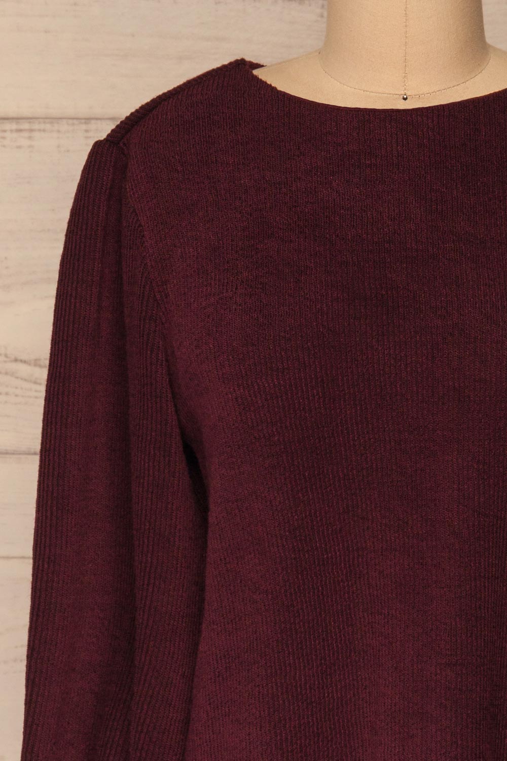 Jaen Burgundy Ribbed Long Sleeve Dress | La petite garçonne front close-up