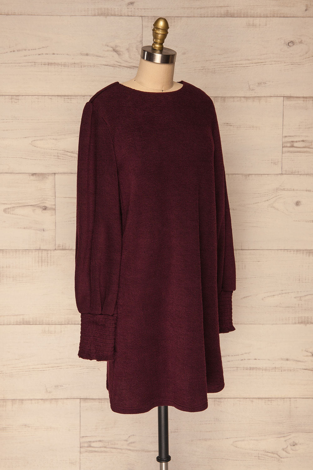 Jaen Burgundy Ribbed Long Sleeve Dress | La petite garçonne side view 