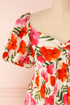 Jagna White Floral Dress w/ Puffy Sleeves | Boutique 1861 front close-up