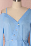 Jaina Light Blue Peplum Blouse with Pearls Buttons | Boutique 1861 3