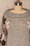 Jankowo Grey Knit Sweater | Tricot Fleuri | La Petite Garçonne front close-up
