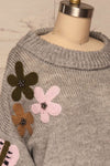 Jankowo Grey Knit Sweater | Tricot Fleuri | La Petite Garçonne side close-up