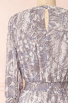 Janina Grey Patterned Long Sleeve Short Dress | Boutique 1861 back close-up