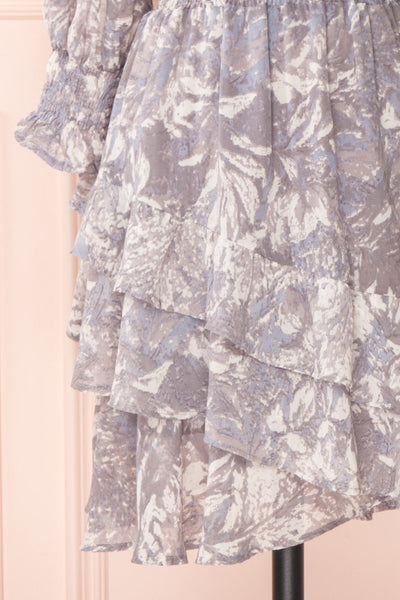 Janina Grey Patterned Long Sleeve Short Dress | Boutique 1861 bottom