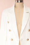 Jatayu White Tailored Jacket w/ Gold Buttons front close up open | Boudoir 1861