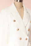 Jatayu White Tailored Jacket w/ Gold Buttons side close up | Boudoir 1861