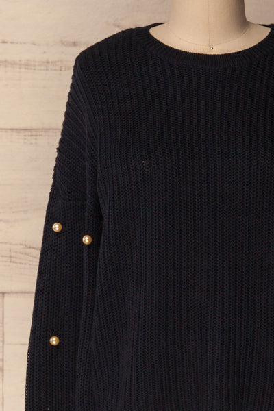 Jatiel Navy Blue Knit Sweater with Pearls | La Petite Garçonne 3