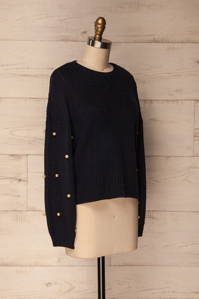 Jatiel Navy Blue Knit Sweater with Pearls | La Petite Garçonne 4