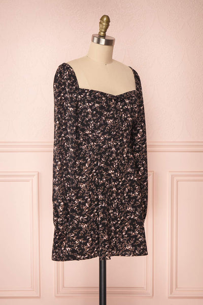 Javouhey Black Floral Long Sleeved A-Line Dress | Boutique 1861 side view