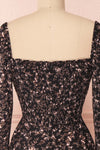Javouhey Black Floral Long Sleeved A-Line Dress | Boutique 1861 back close-up