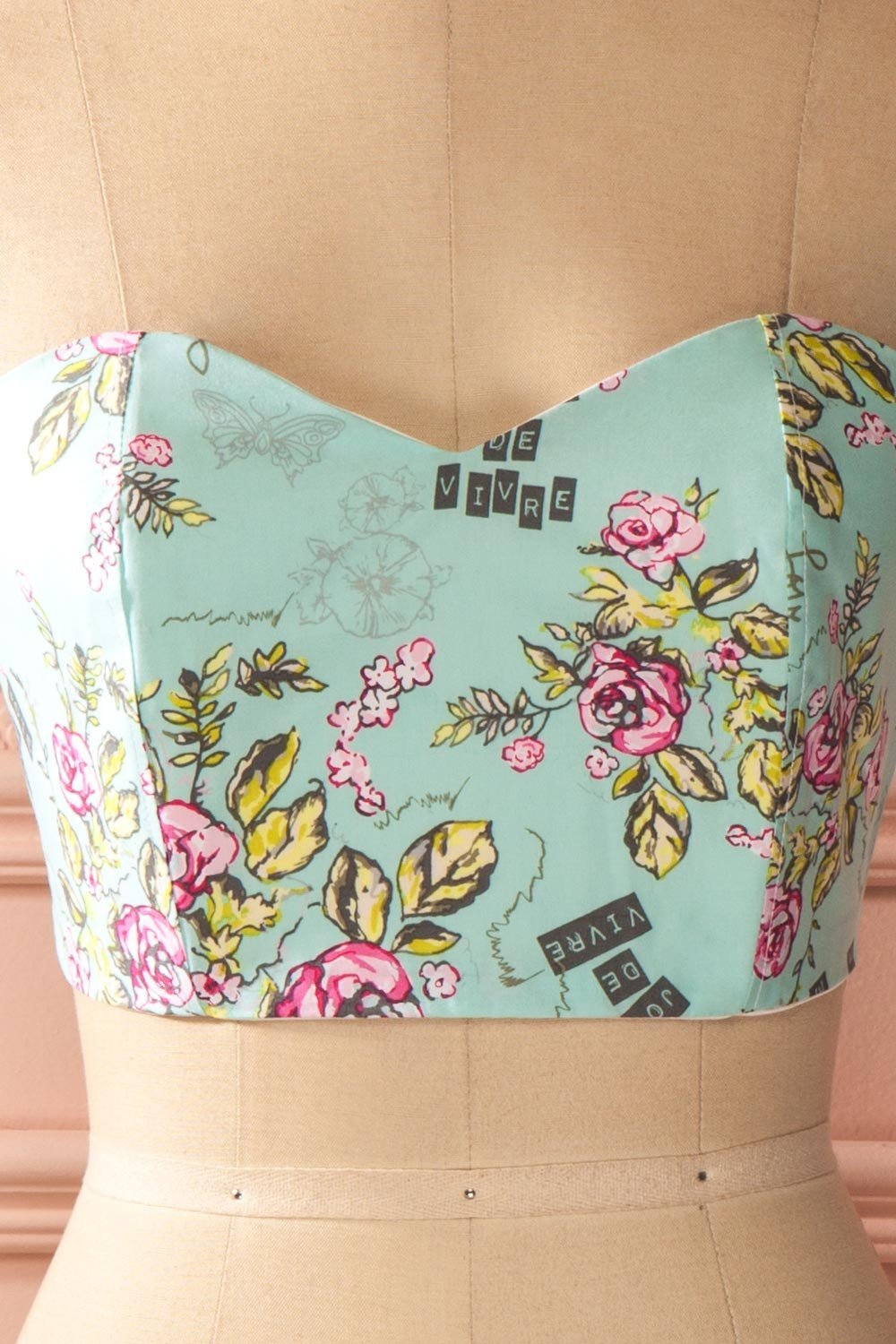 Jayne Joie Aqua - Turquoise floral print bustier top