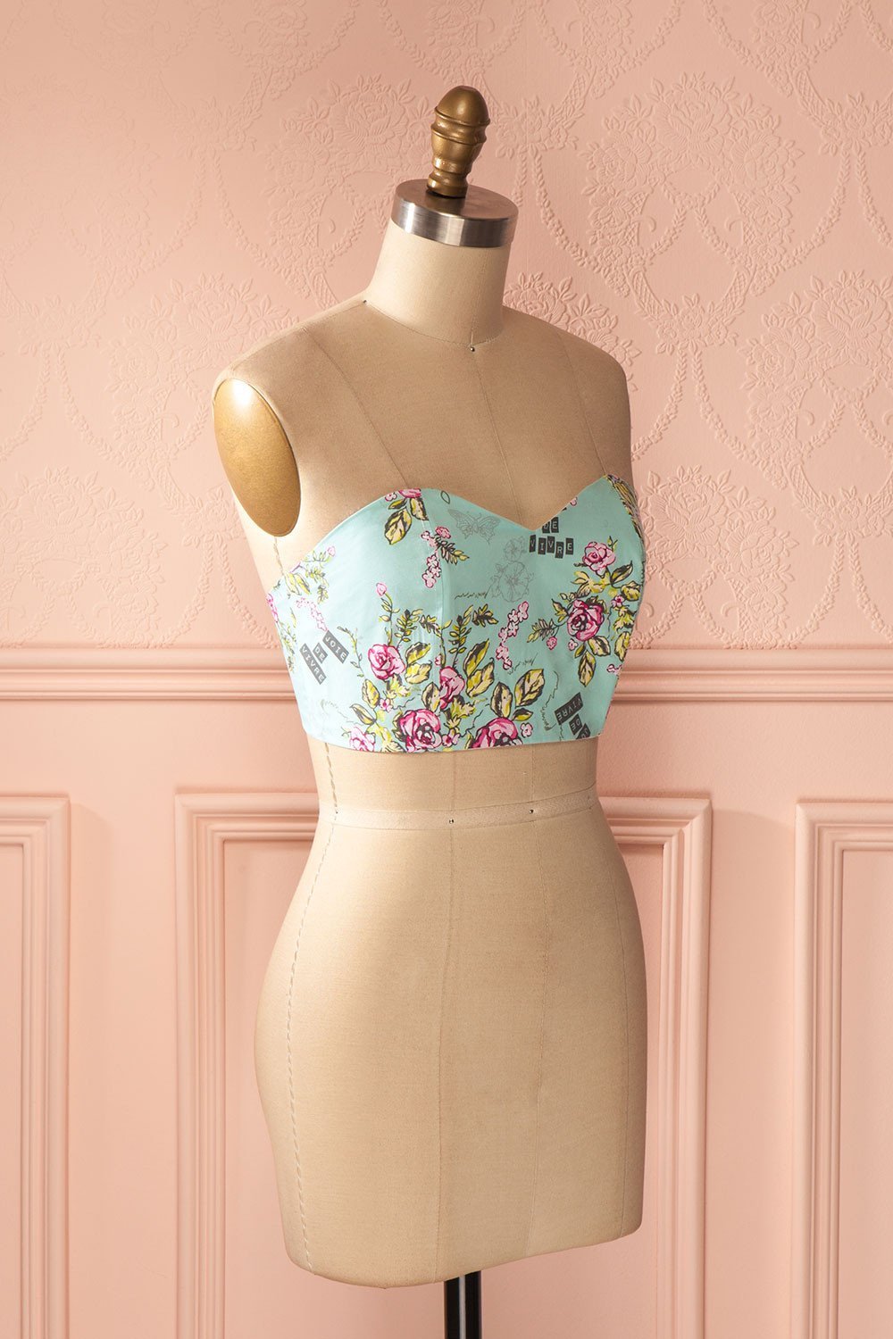 Jayne Joie Aqua - Turquoise floral print bustier top