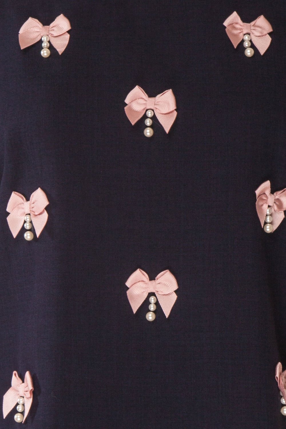 Jehane Loose Navy T-Shirt with Pink Bows & Pearls | Boutique 1861 9