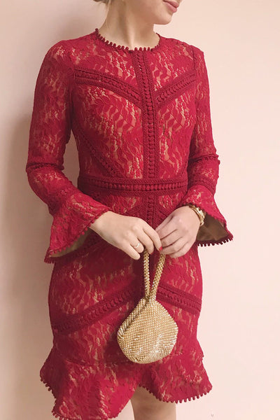 Jessamy Rouge Lace Dress | Robe Cocktail | Boutique 1861 on model