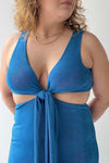 Jhoye Blue Shimmery Midi Dress w/ Removable Top | La petite garçonne on model