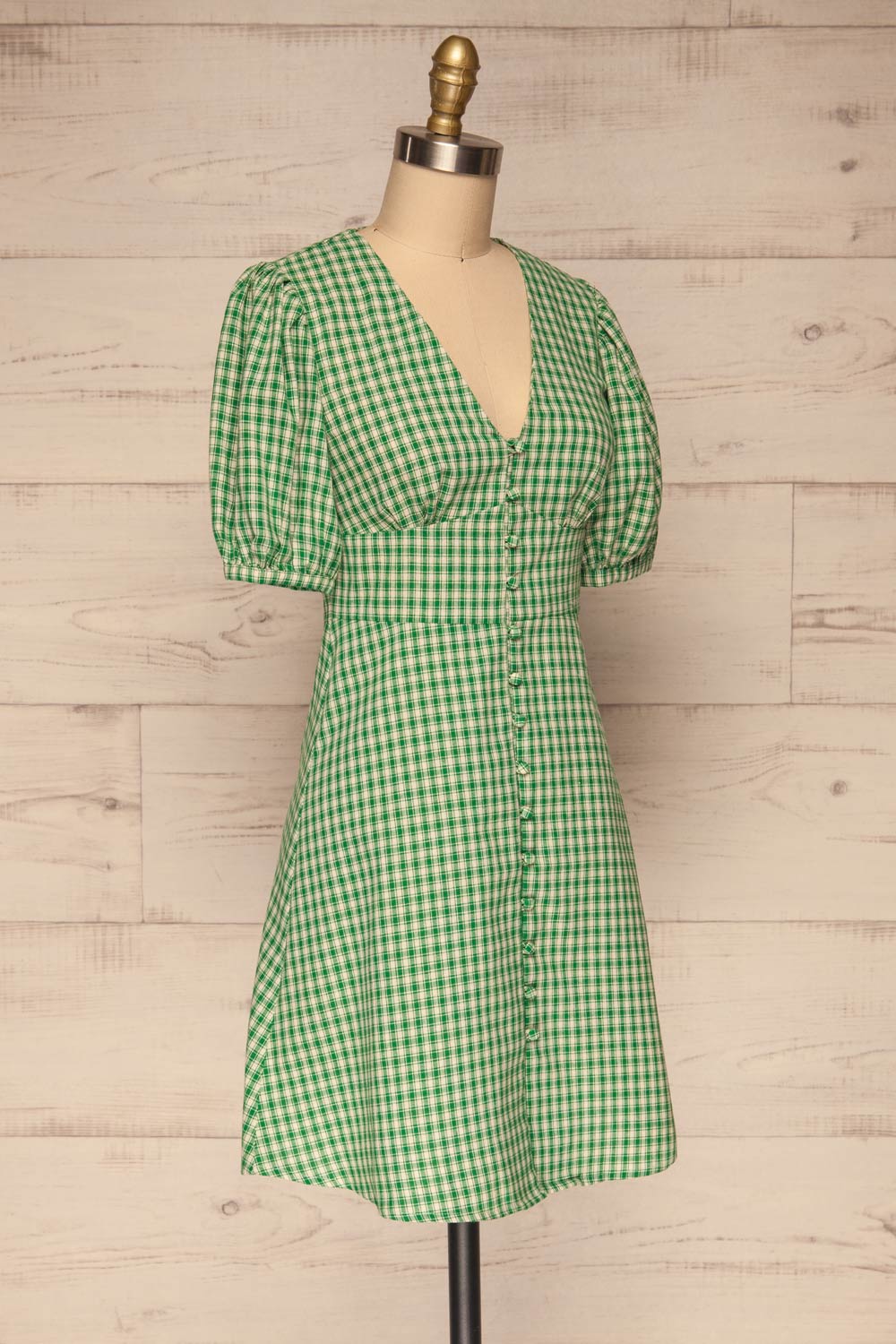 Jirina Green Gingham Short Dress | La petite garçonne side view