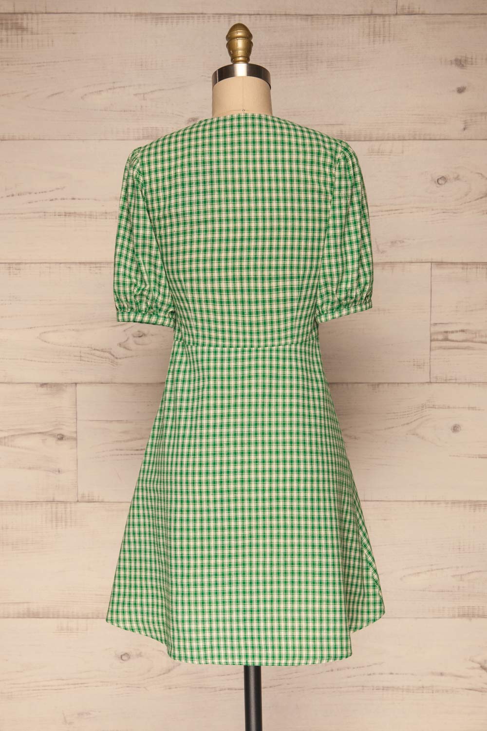 Jirina Green Gingham Short Dress | La petite garçonne back view