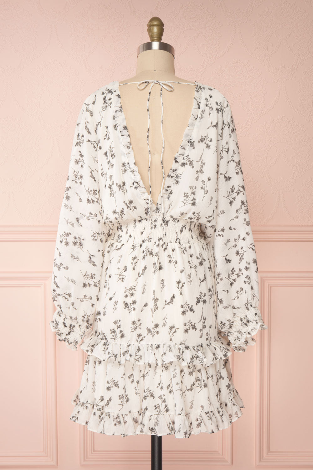 Joanie White Puffy Sleeve Floral Dress | Boutique 1861 back view