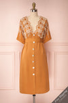 Jodie Camel Orange Button-Up Midi Dress | Boutique 1861 front view