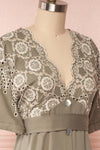 Jodie Khaki Green Button-Up Midi Dress | Boutique 1861 side close-up