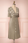 Jodie Khaki Green Button-Up Midi Dress | Boutique 1861 side view