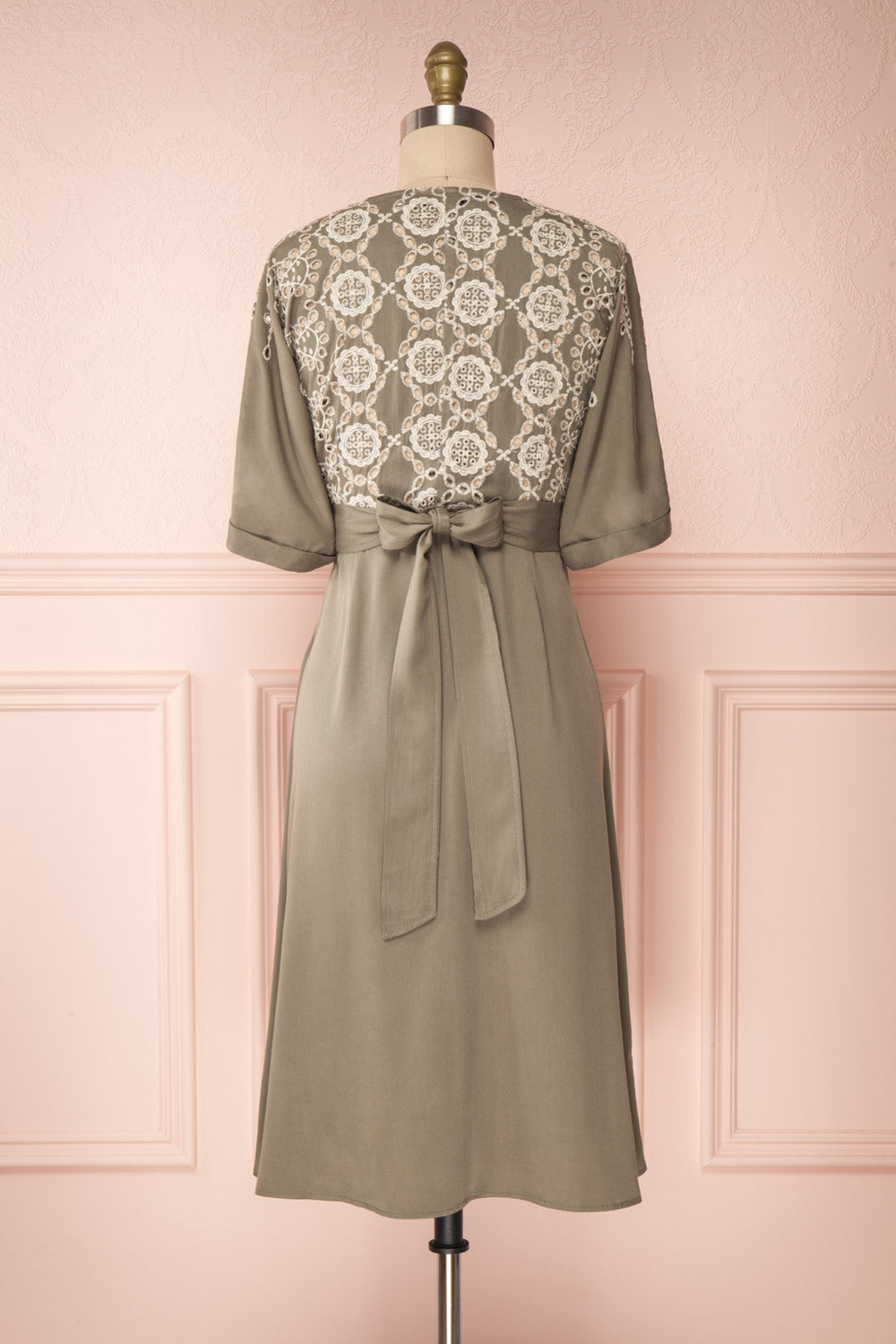 Jodie Khaki Green Button-Up Midi Dress | Boutique 1861 back view