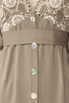 Jodie Khaki Green Button-Up Midi Dress | Boutique 1861 fabric