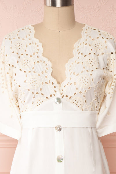 Jodie White Button-Up Midi Dress | Boutique 1861 front close-up