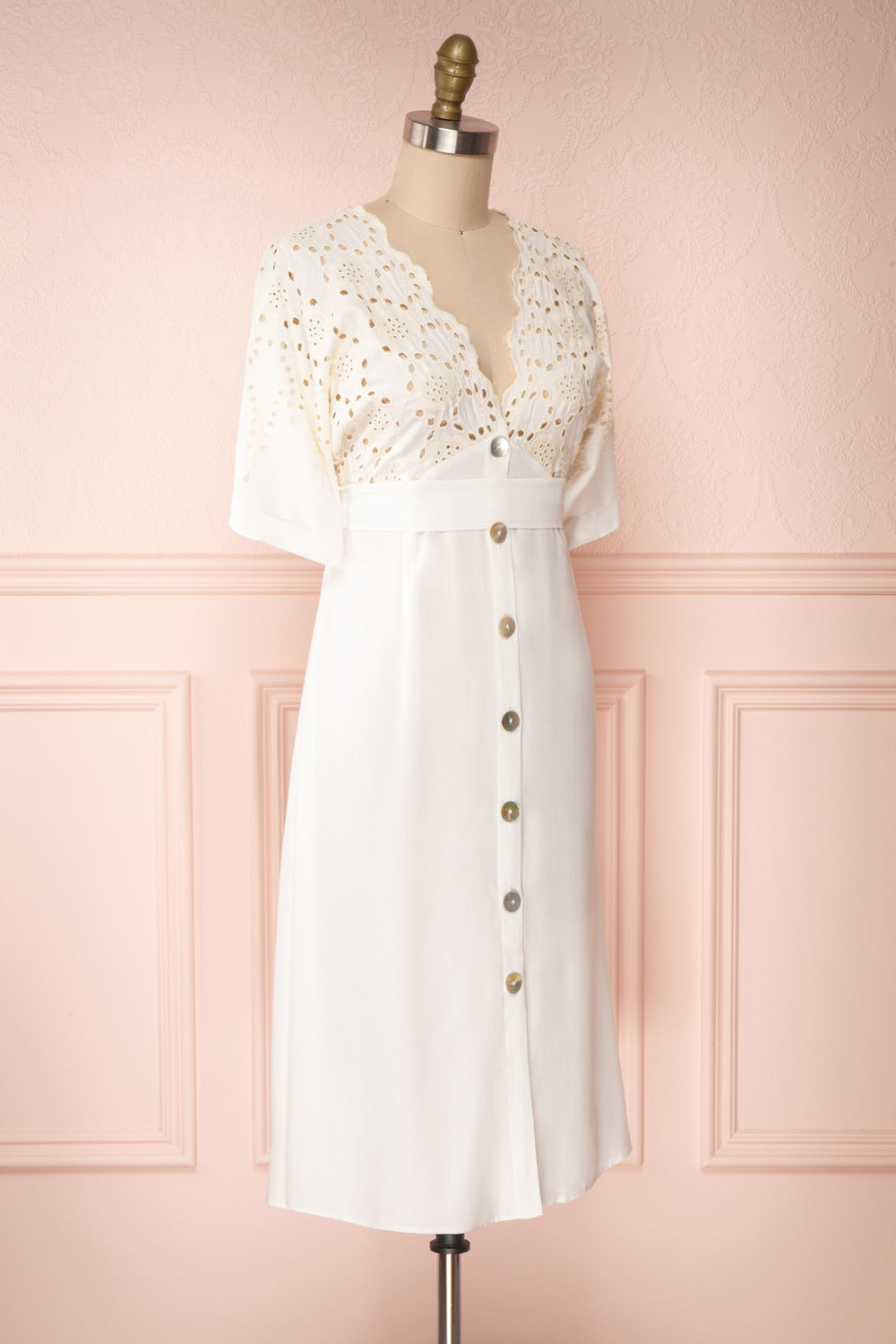 Jodie White Button-Up Midi Dress | Boutique 1861 side view